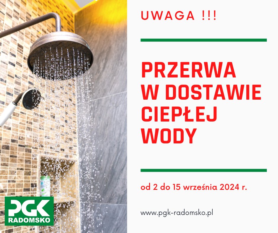 We wrześniu nastapi przerwa w dostawie ciepłej wody