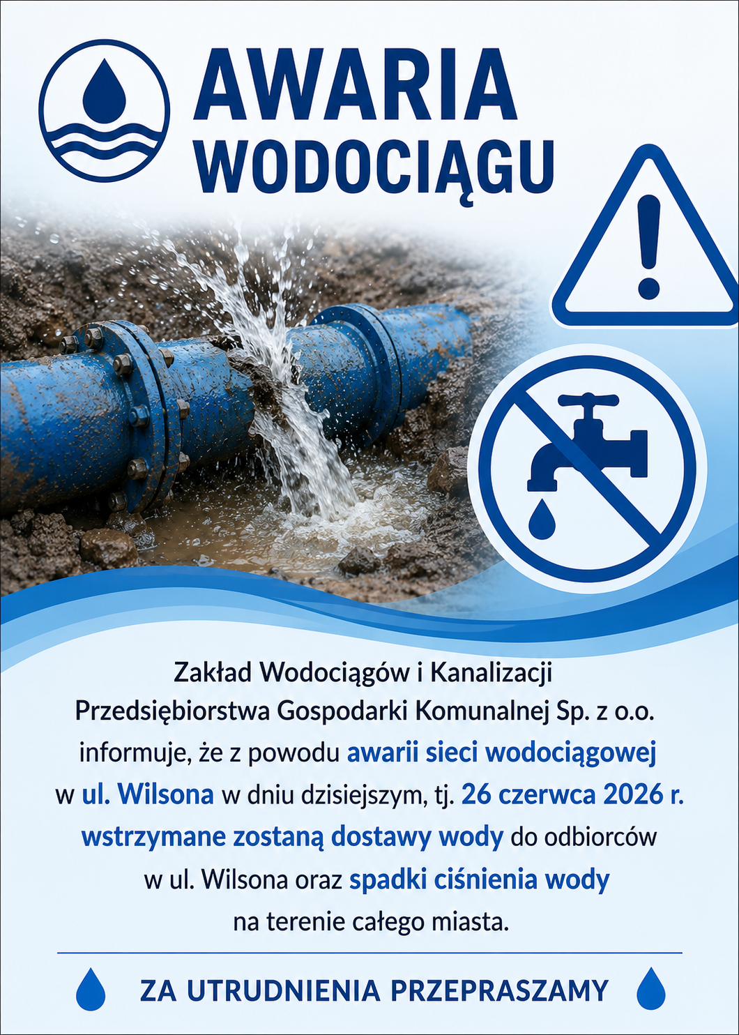 Awaria wodociągu. Woda w beczkowozach